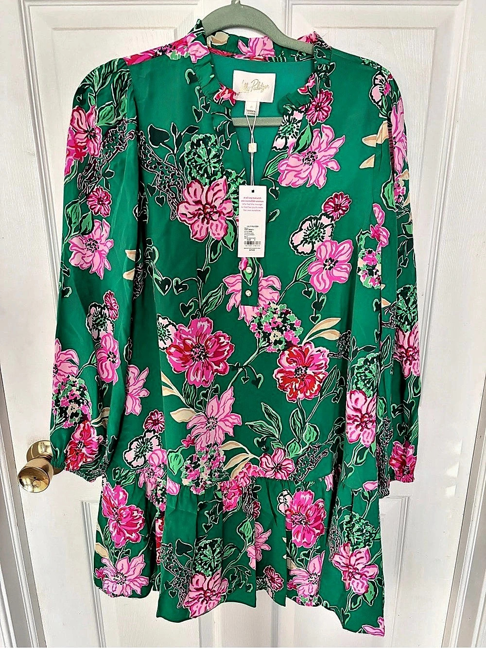 Lilly Pulitzer Evaline Silk Dress Floral Mini Dress in Green & Pink Size 4 NWT